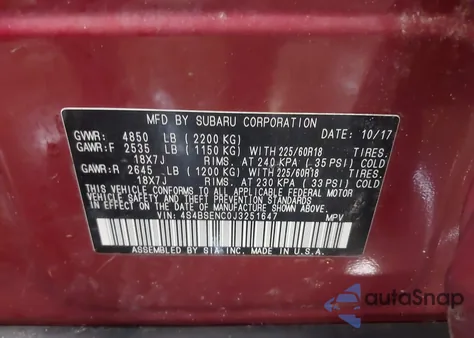 2018 Subaru Outback 3.6R Limited from USA, damaged, VIN 4S4BSENC0J3251647